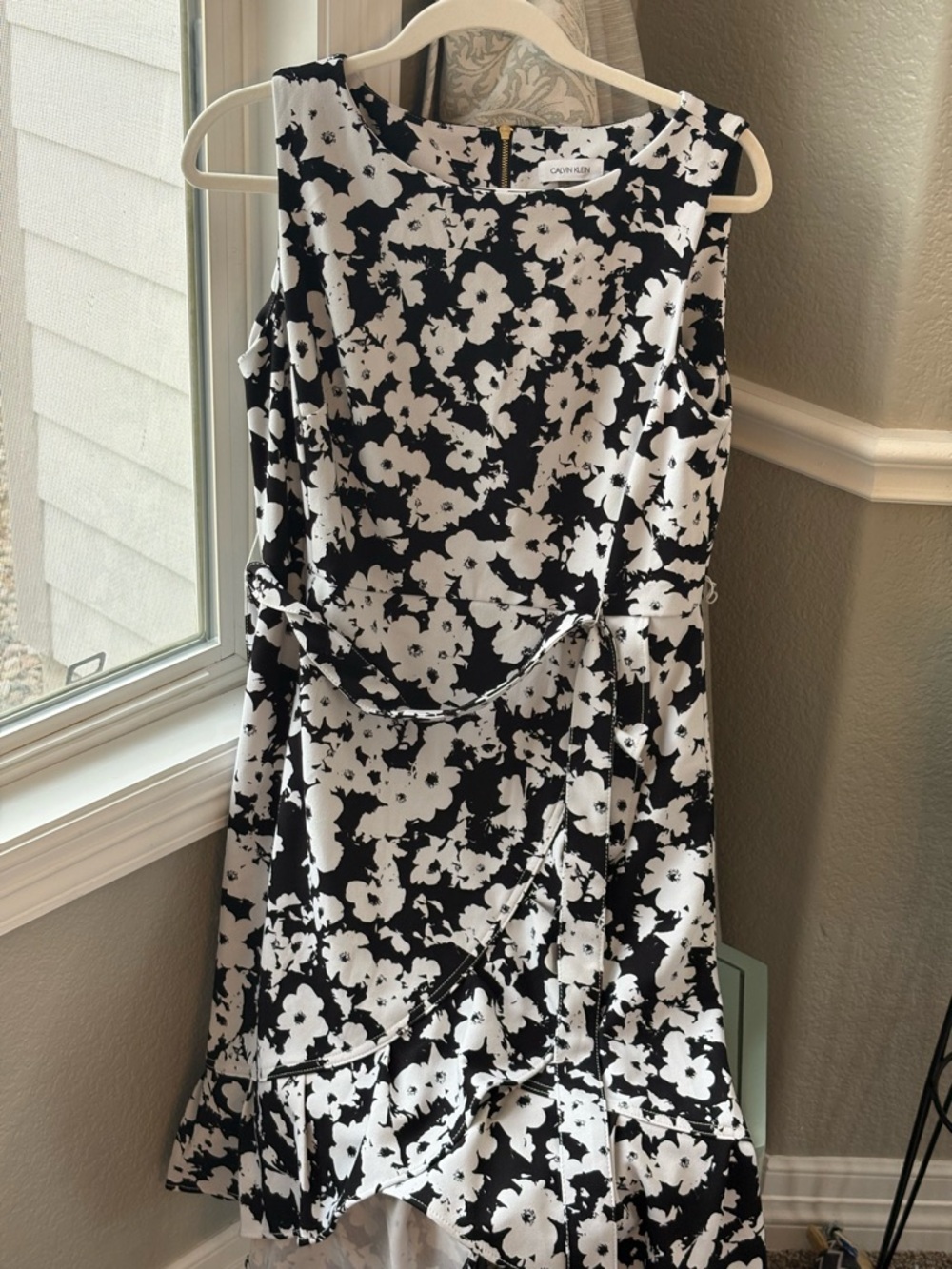 Calvin Klein Black and White Floral Midi Dress
